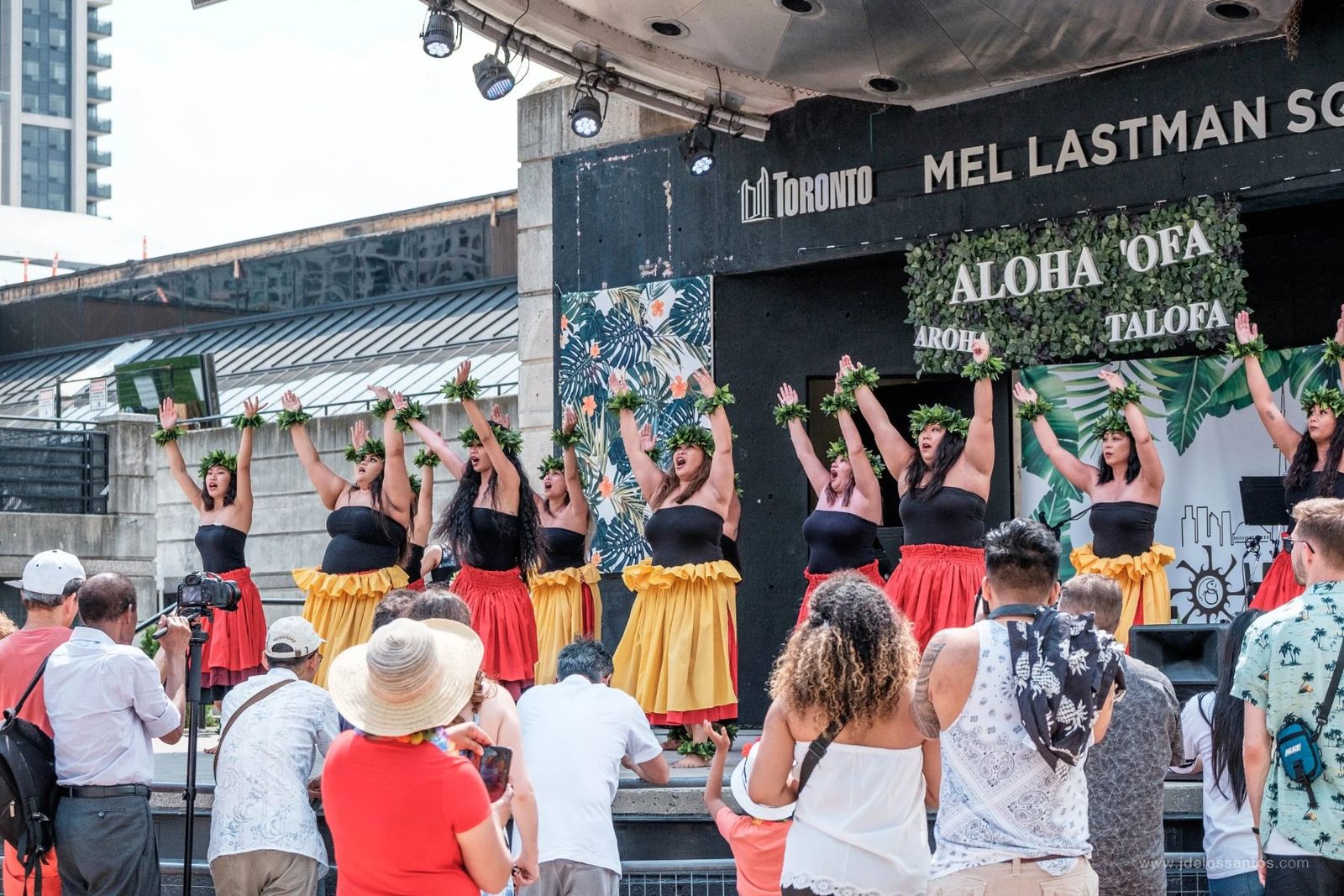 Hula dancers performing on stage